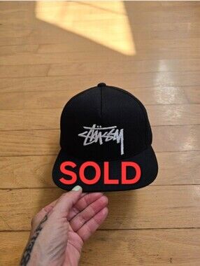 Stussy | Stock Big Logo Black Flat Brim Adjustable Snapback Hat